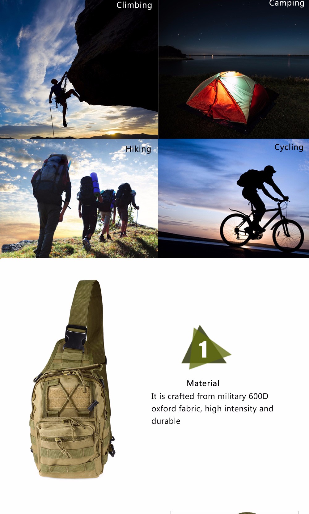 Outdoor Shoulder Military Backpack Camping Travel Hiking Trekking Bag