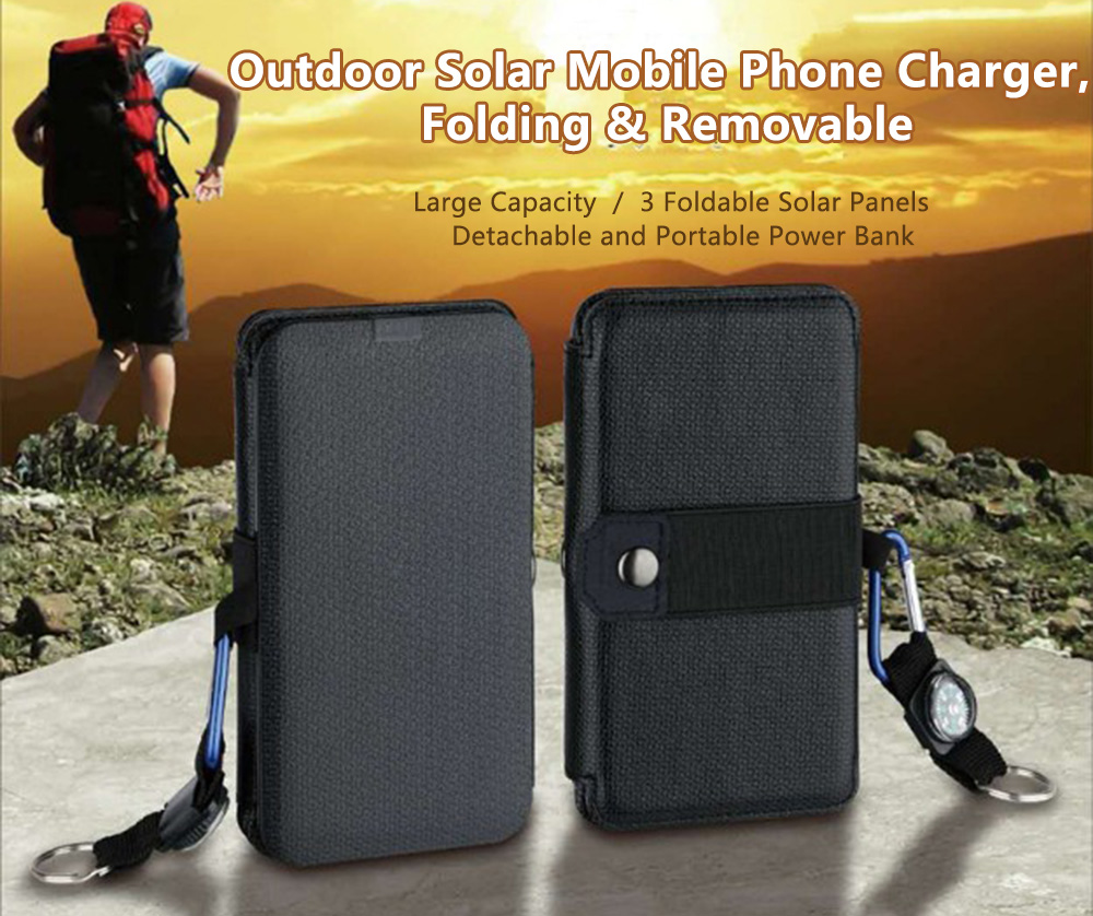 Outdoor Solar Charging Panel Removable Folding Mobile Phone Charger - Black 5pcs